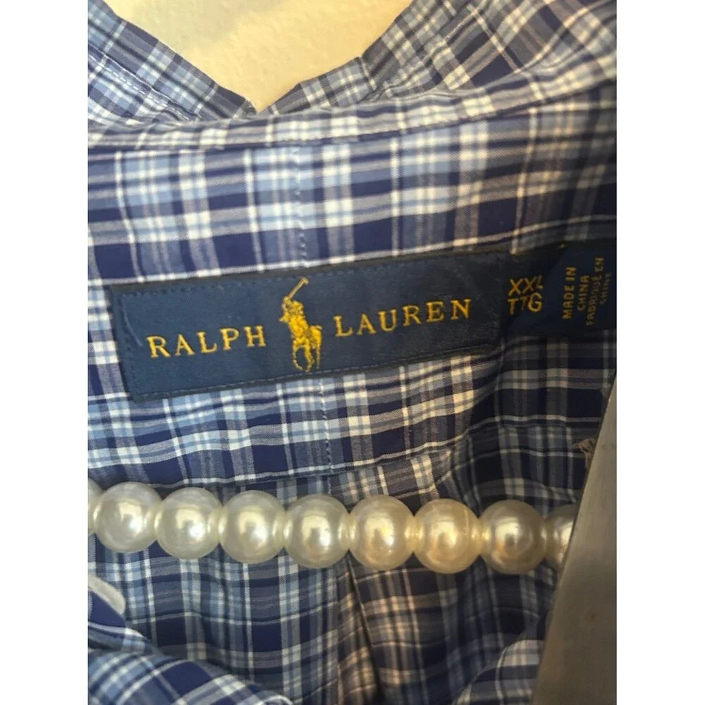Ralph Lauren Blue & White Plaid Button Down XXL